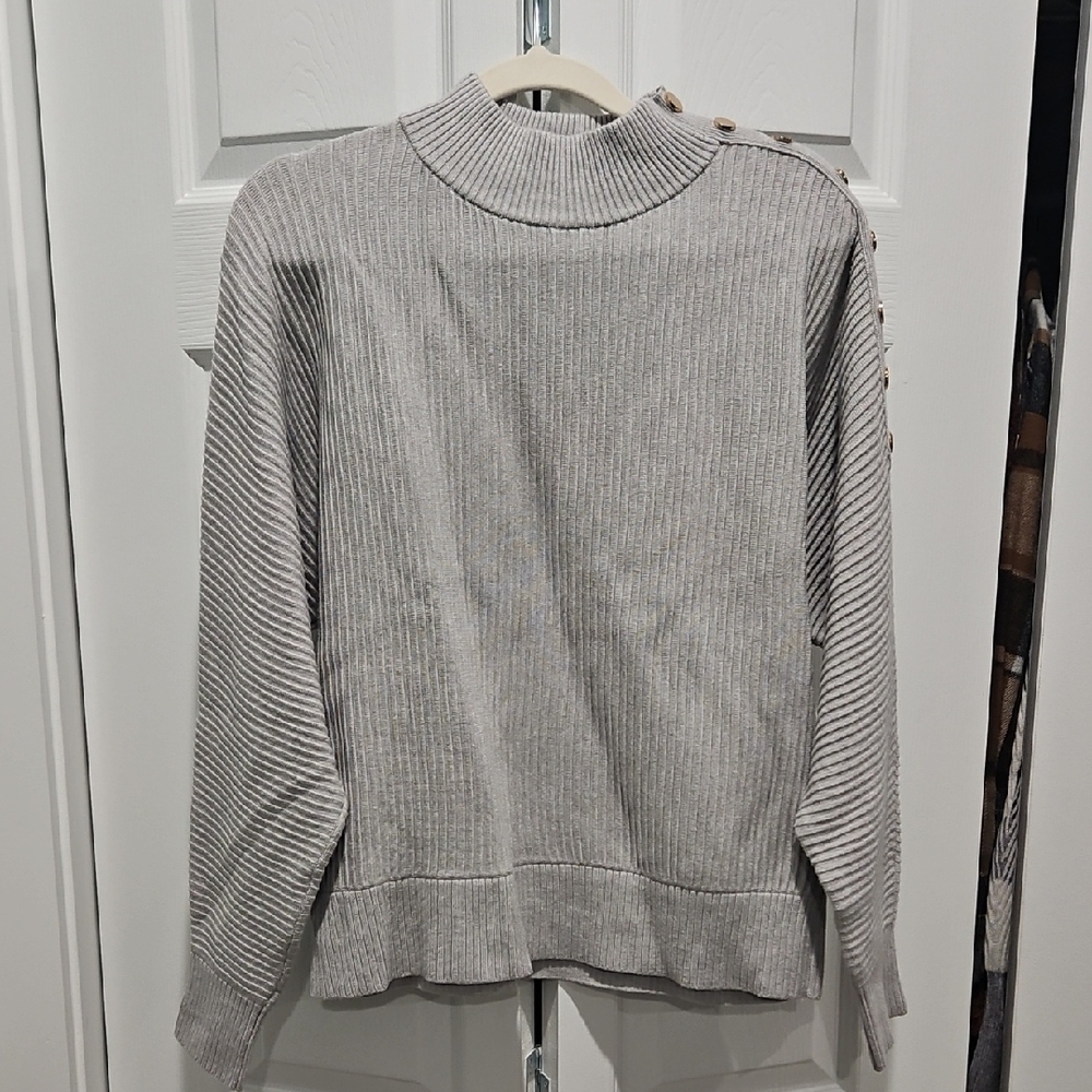 3/$15 Tahari Light Gray Turtleneck Sweater with Button Accents